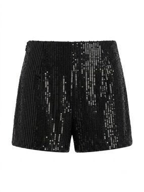 Black Sequin Elastic‑Waist Shorts – Size Small